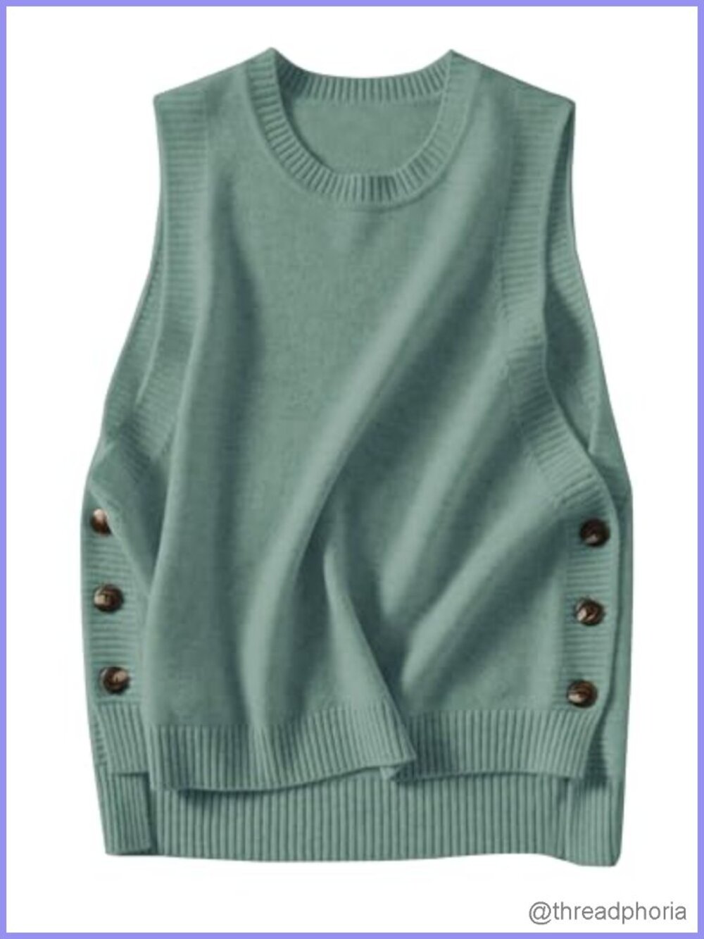 Ribbed Knit Sleeveless Sweater Vest with Button Details